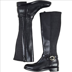 Cole Haan Grand.360 Leela Black Leather Knee High Side Zip Riding Boot